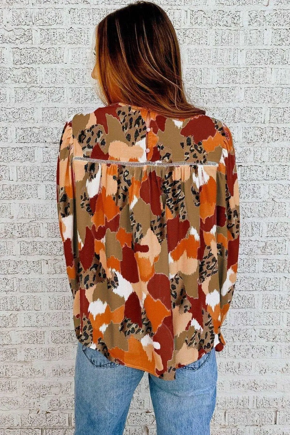 Abstract Print Long Sleeve Blouse Multicolor