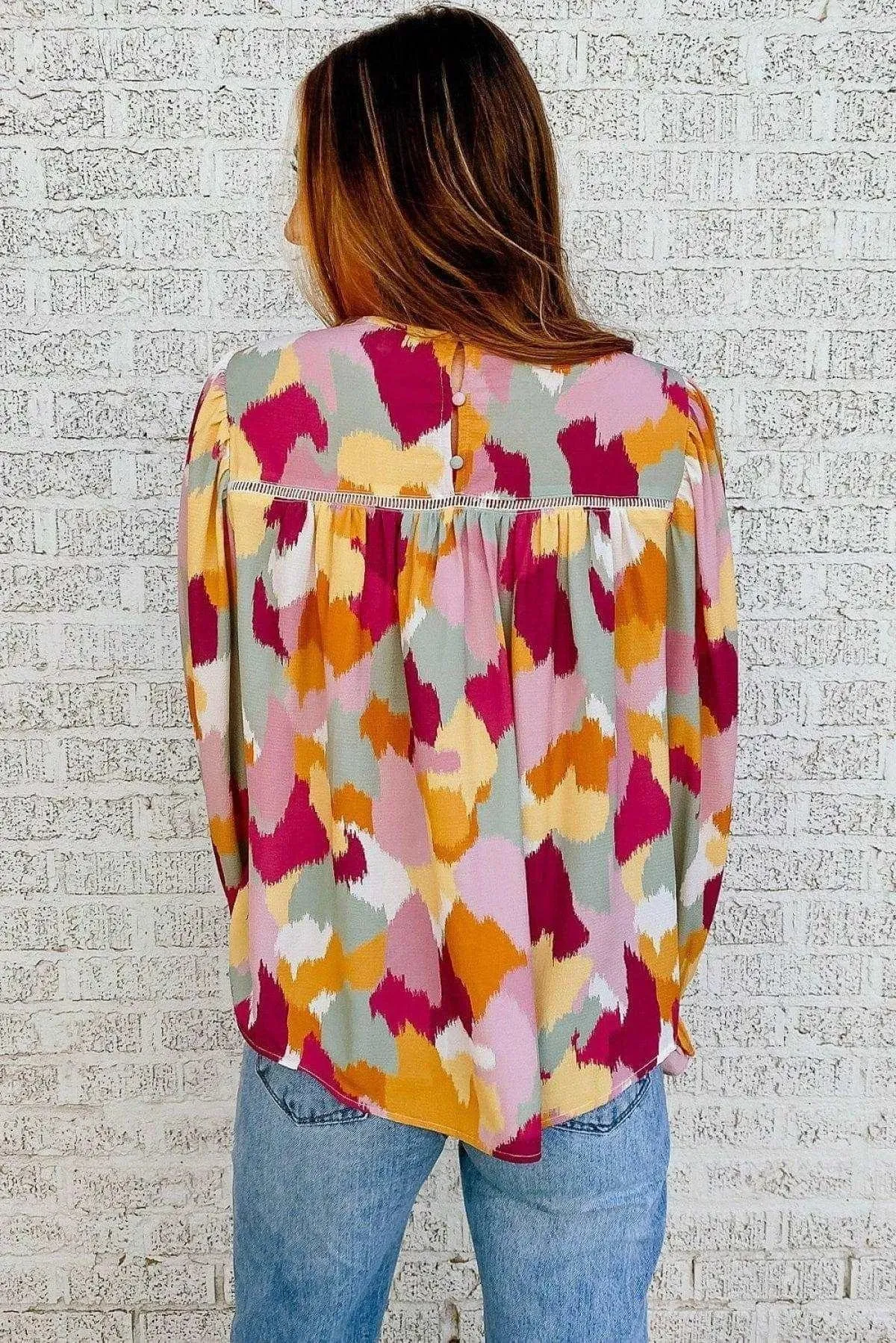 Abstract Print Long Sleeve Blouse Multicolor