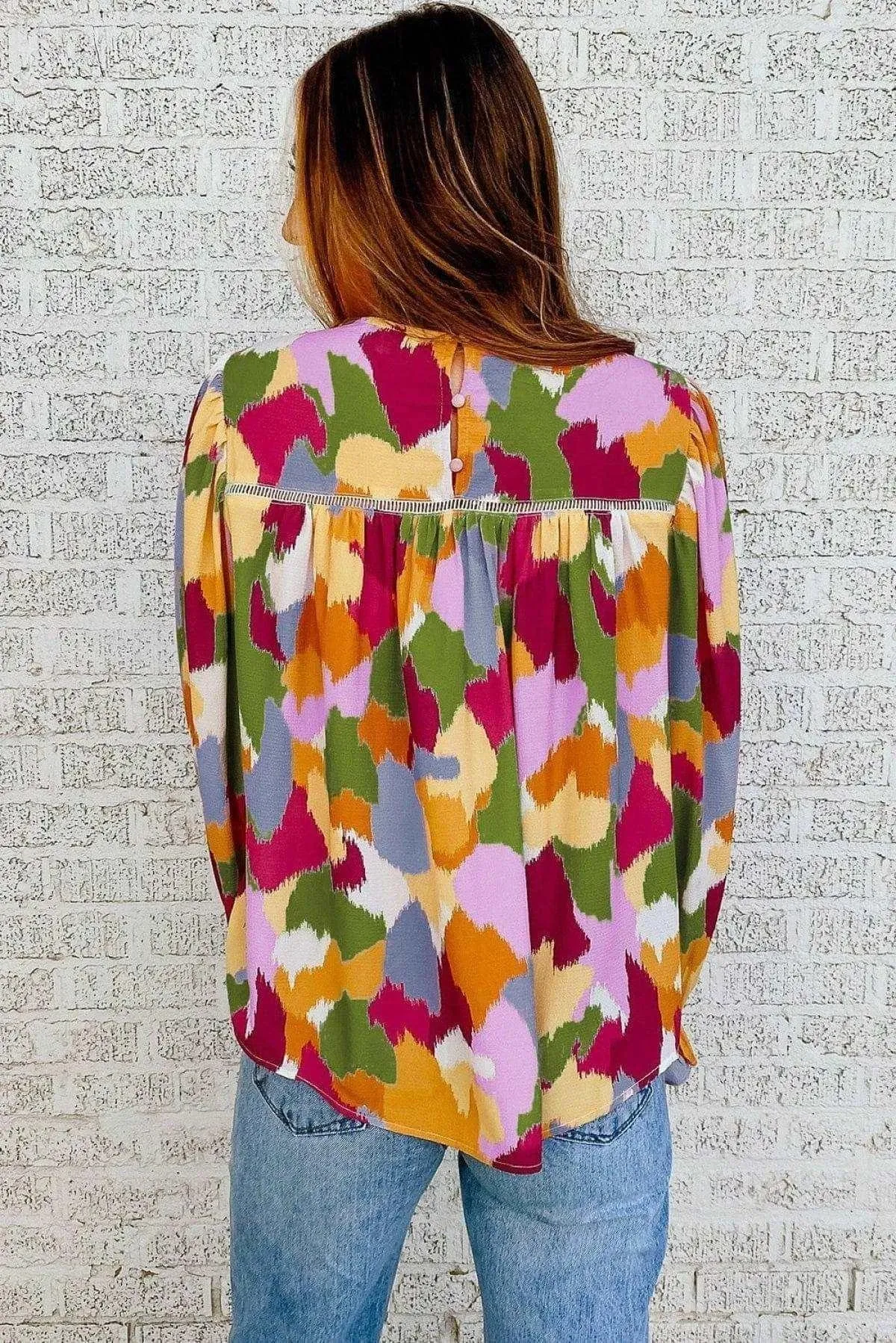 Abstract Print Long Sleeve Blouse Multicolor