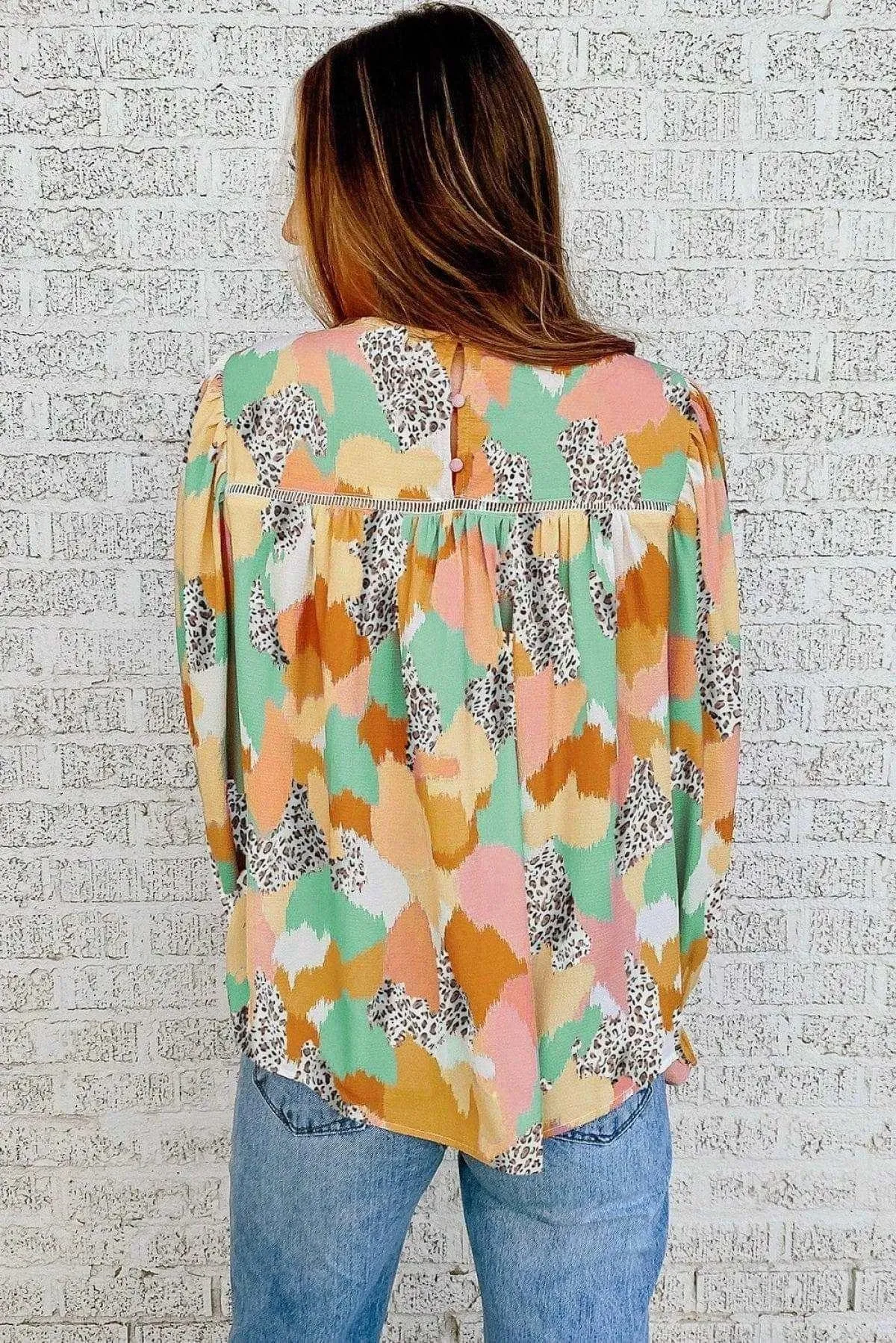 Abstract Print Long Sleeve Blouse Multicolor