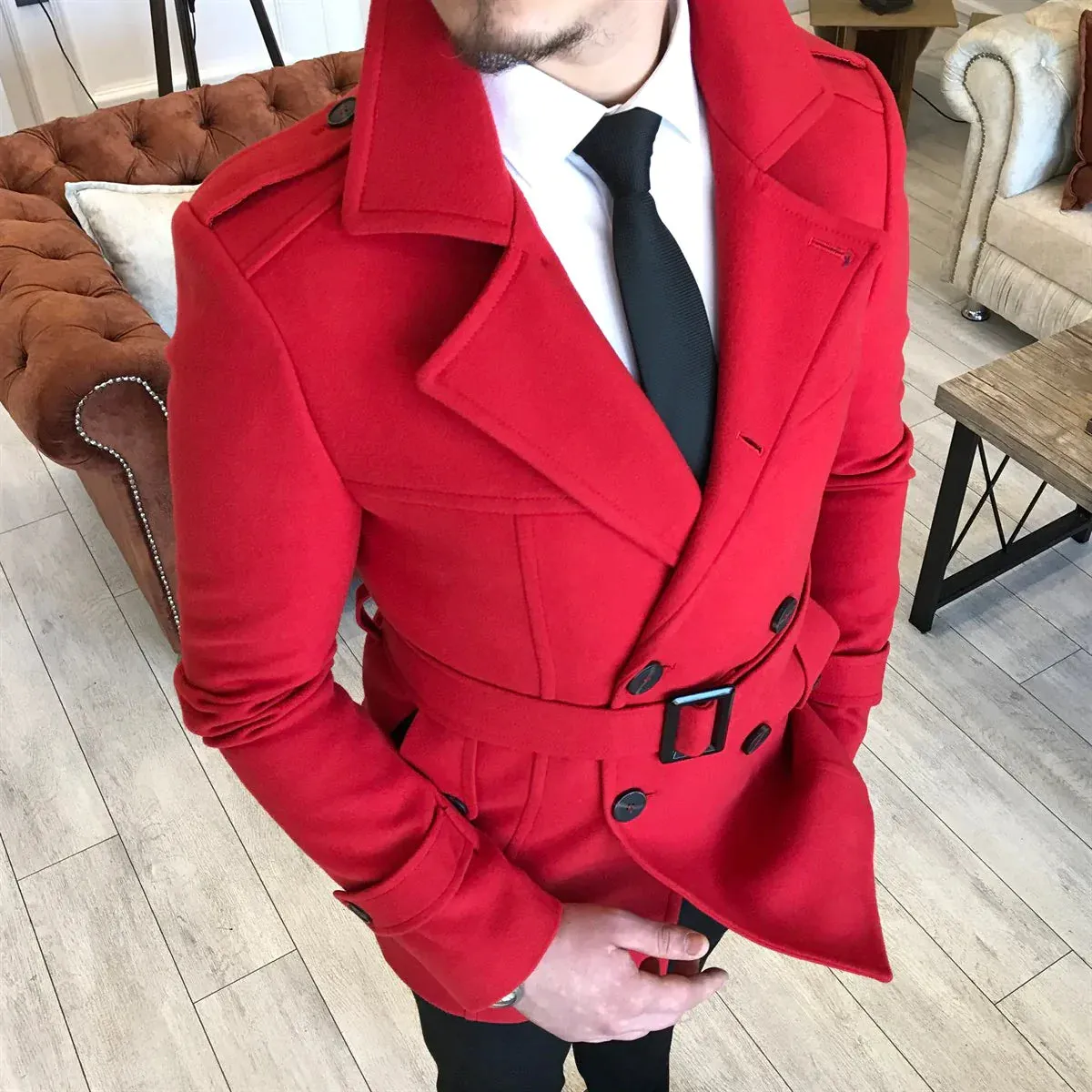 Arctic Red Double Breasted Coat by ITALIAN VEGA®