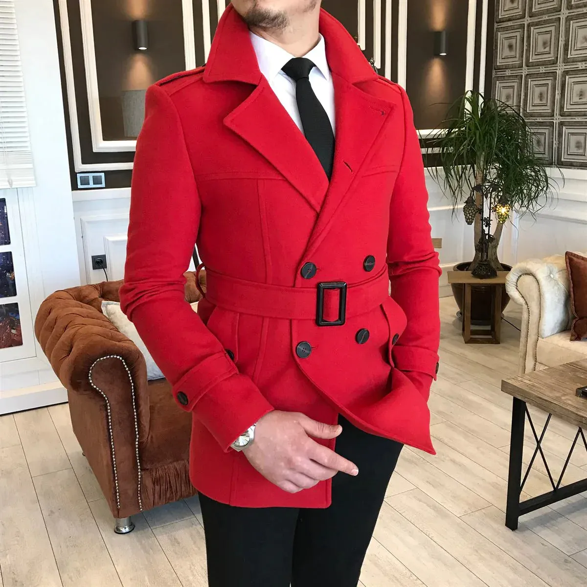 Arctic Red Double Breasted Coat by ITALIAN VEGA®