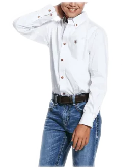 Ariat Boy's Pro Solid Twill Long Sleeve Classic White Shirt