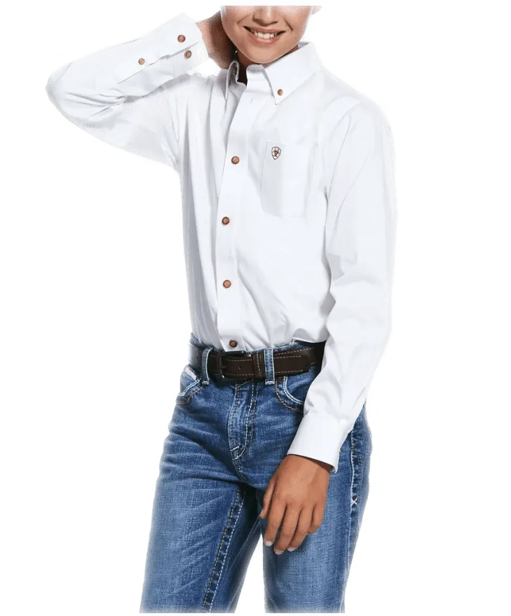 Ariat Boy's Pro Solid Twill Long Sleeve Classic White Shirt