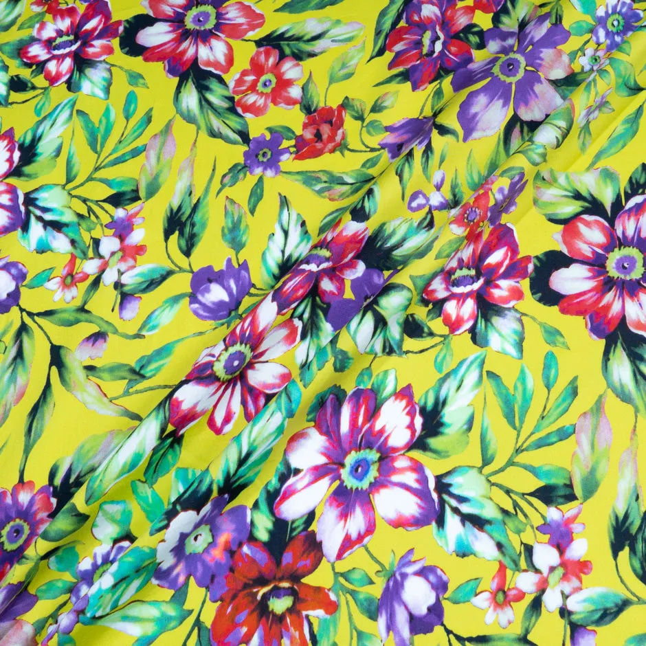 Deep Purple & Pink Floral Printed Bright Green Luxury Cotton