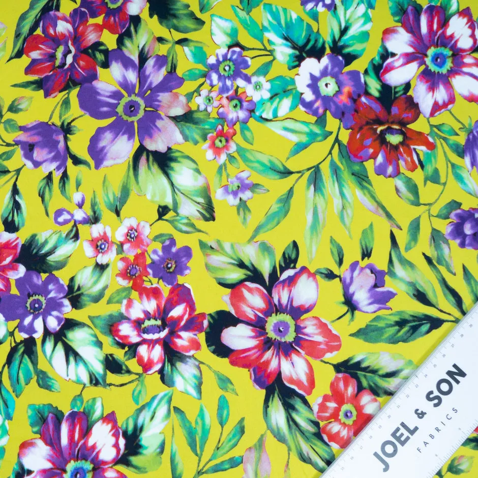 Deep Purple & Pink Floral Printed Bright Green Luxury Cotton