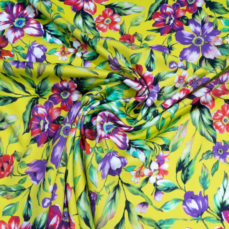 Deep Purple & Pink Floral Printed Bright Green Luxury Cotton