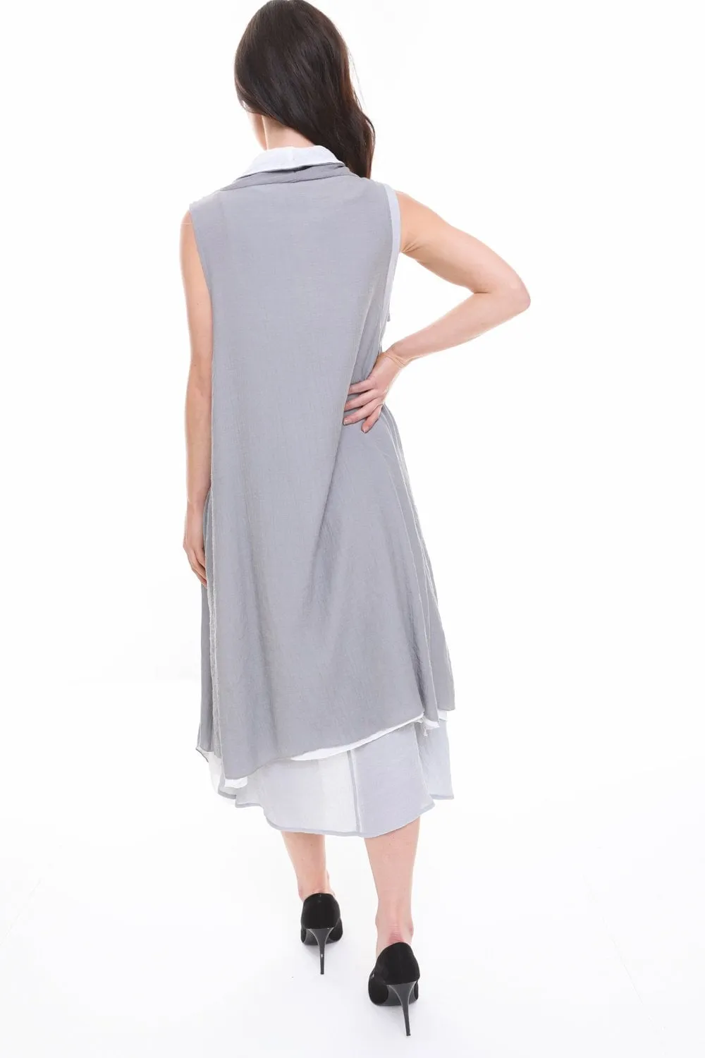 Double Layered Waterfall Floaty Sleeveless Waistcoat Jacket