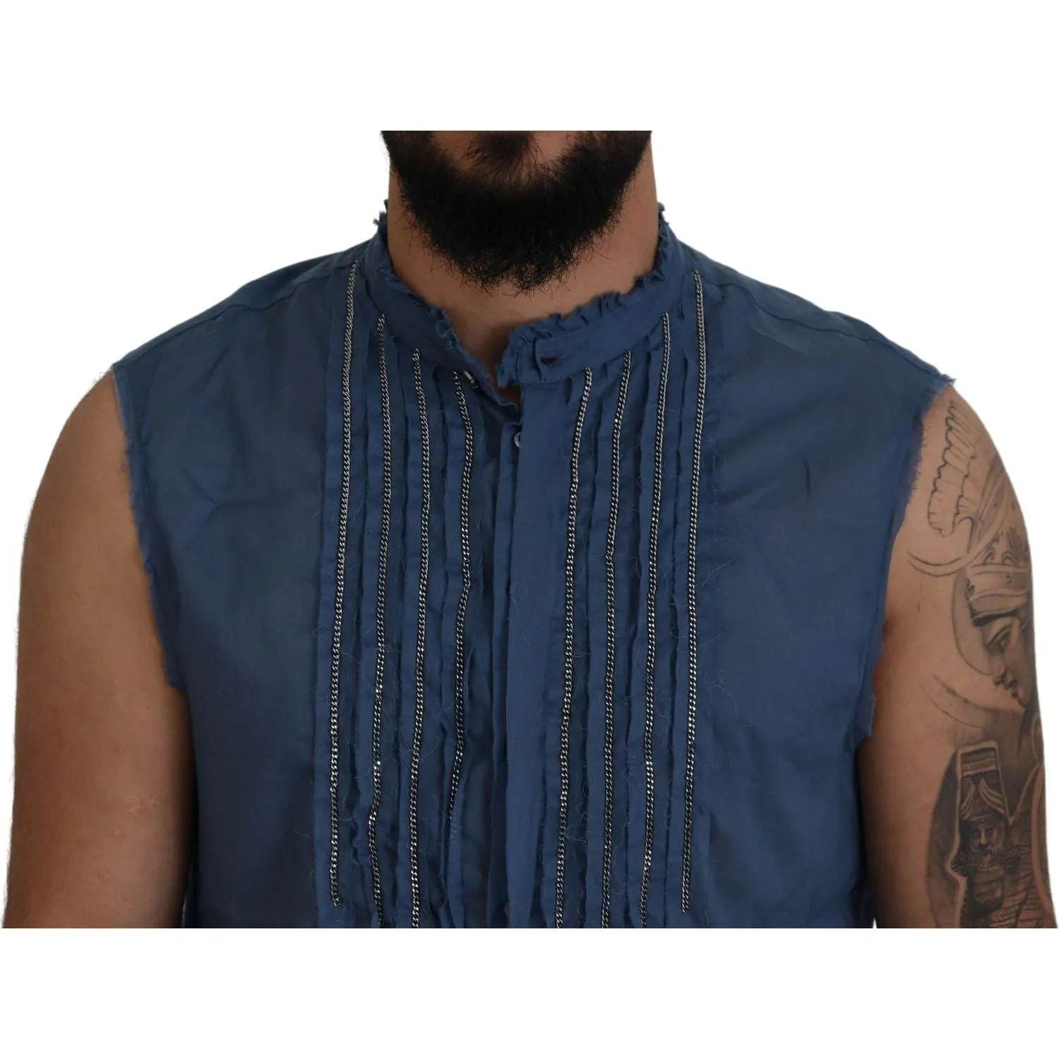 Dsquared² Blue Cotton Chain Embellishment Sleeveless Shirt