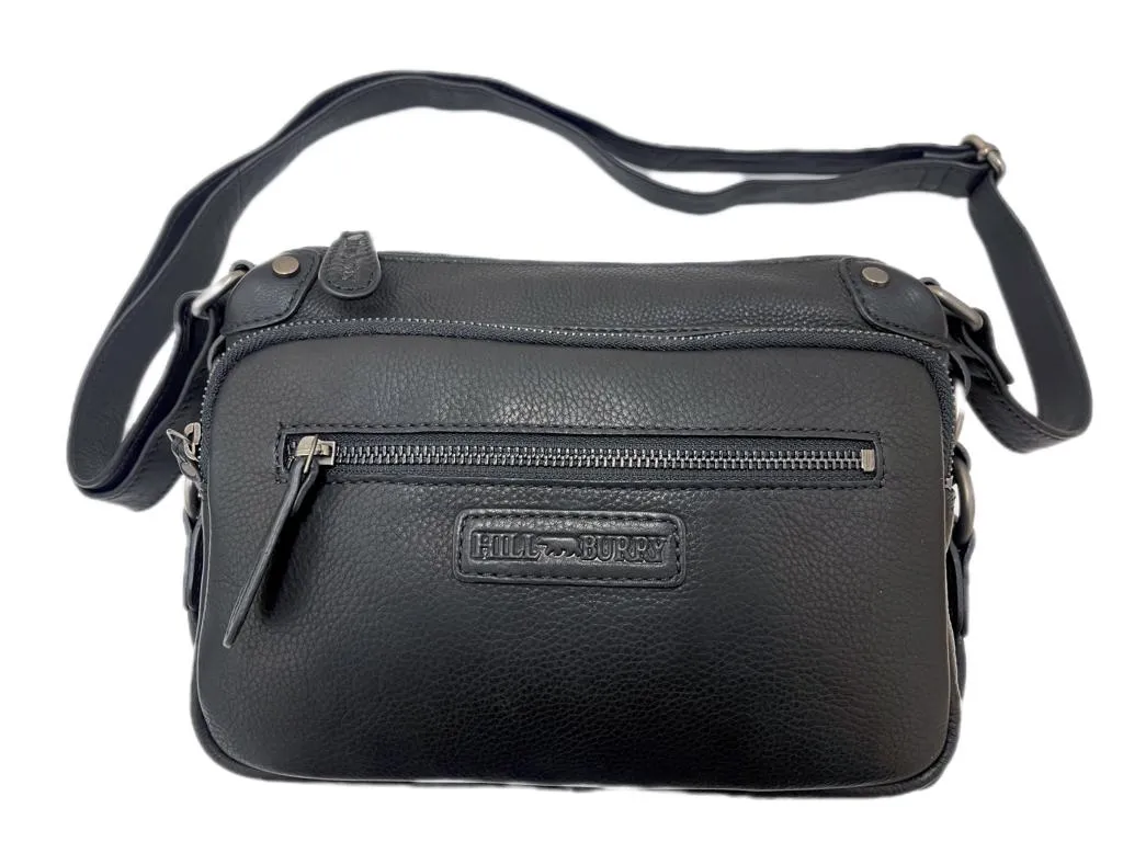 Genuine Leather Shoulder Bag Hill Burry - VB10021-4067- Crossbody Bag - Vintage Leather Black