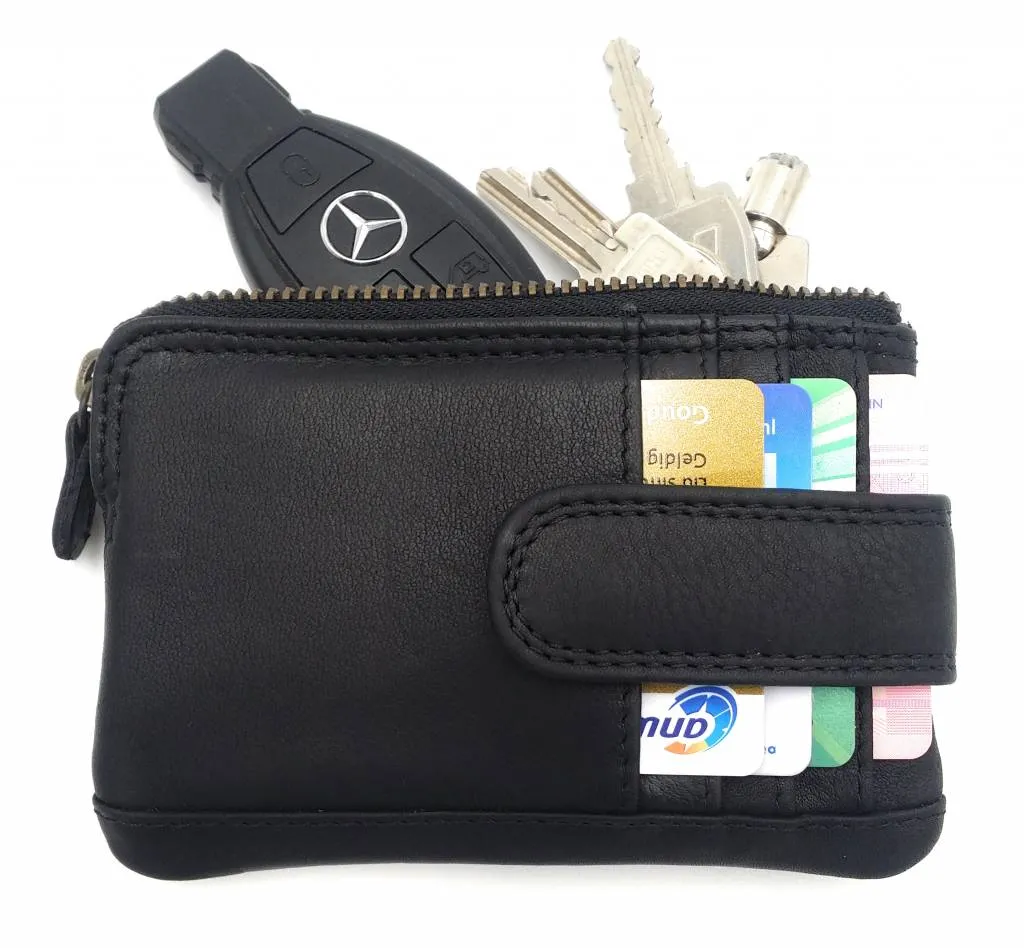 Hill Burry Genuine Leather Mini Card Holder Plus Keychain -V88862-5143 - Vintage Leather Black