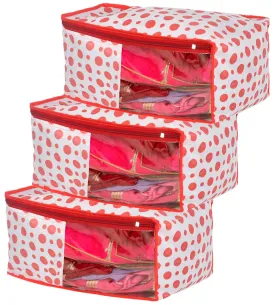 Kuber Industries Dot Printed Foldable, Lightweight Non-Woven Blouse Cover/Organizer With Tranasparent Window- Pack of 3-46KM0297, Pink