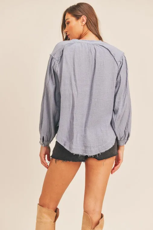 Madelyn Distressed Button Down Top