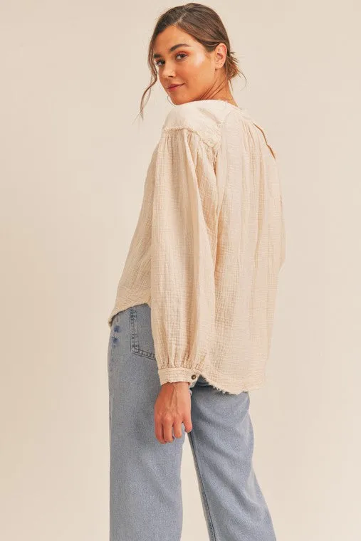 Madelyn Distressed Button Down Top