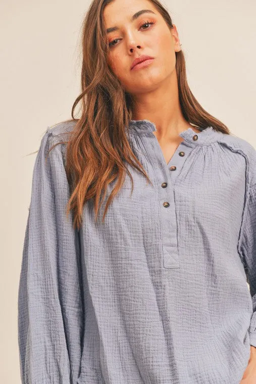 Madelyn Distressed Button Down Top