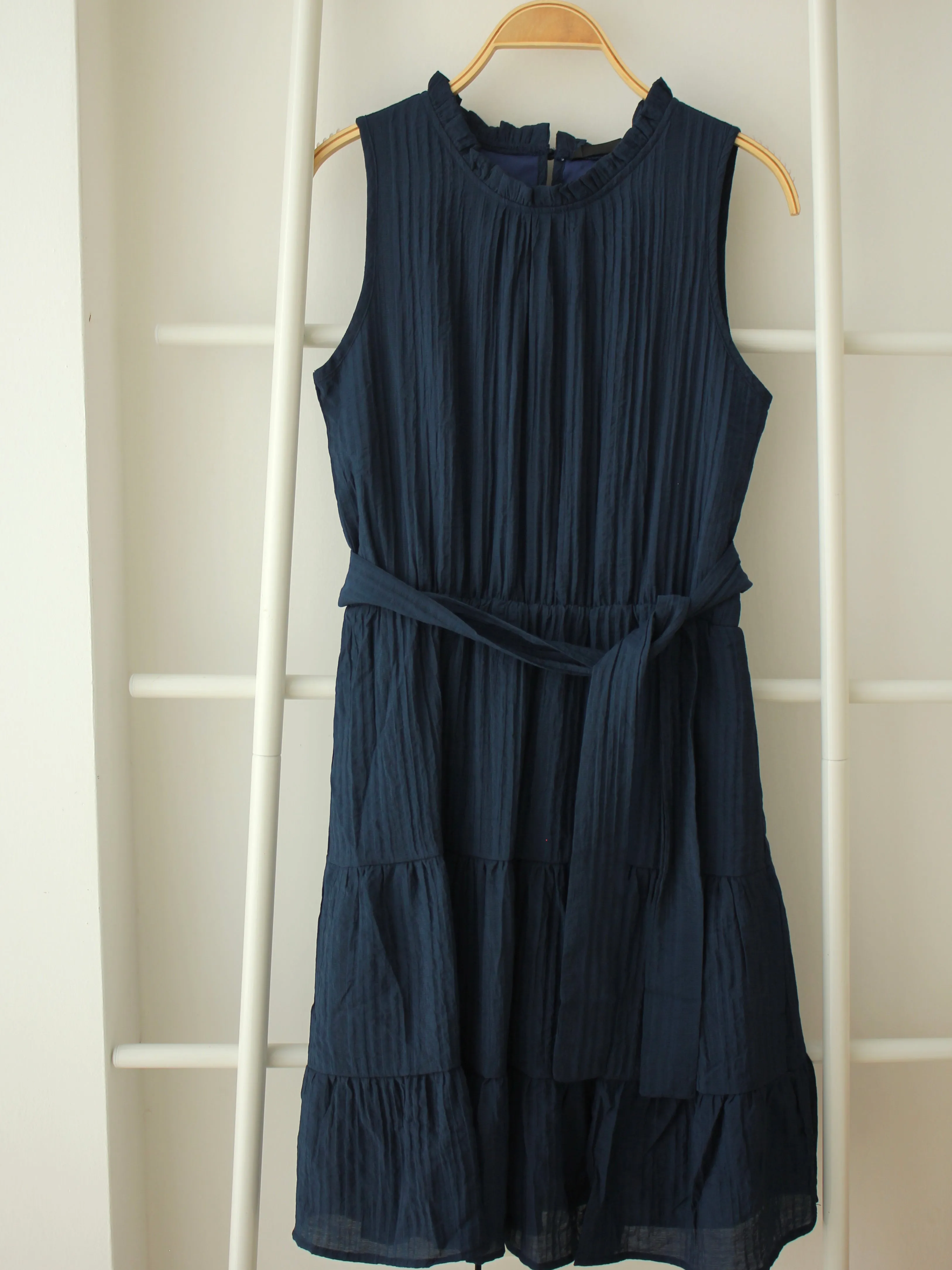 NATALIA NAVY RUFFLE NECK DRESS