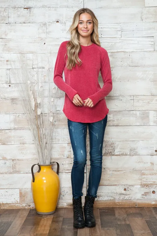 Plus Solid Ribbed Long Sleeve Top