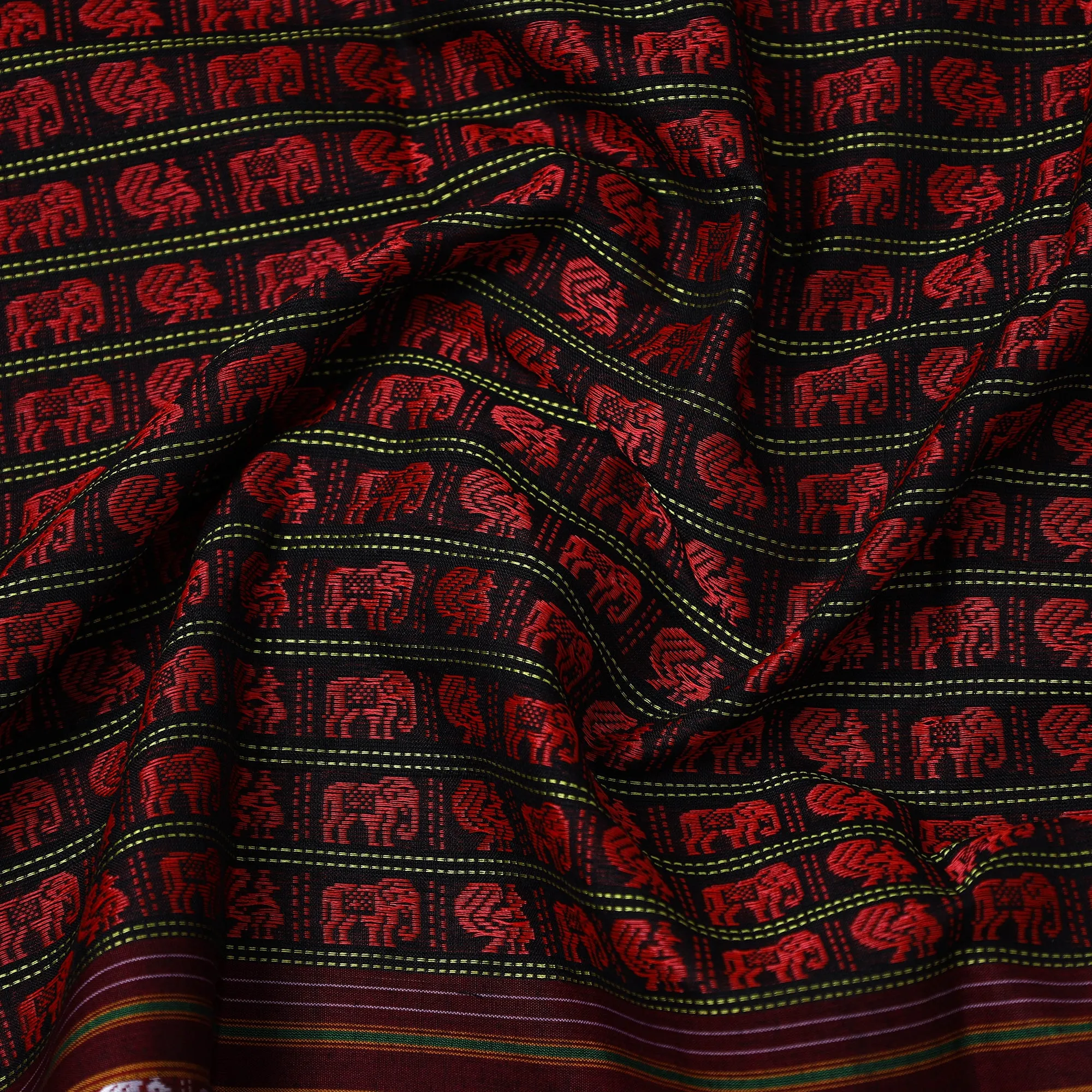 Red - Traditional Khun Weave Cotton Fabric 08