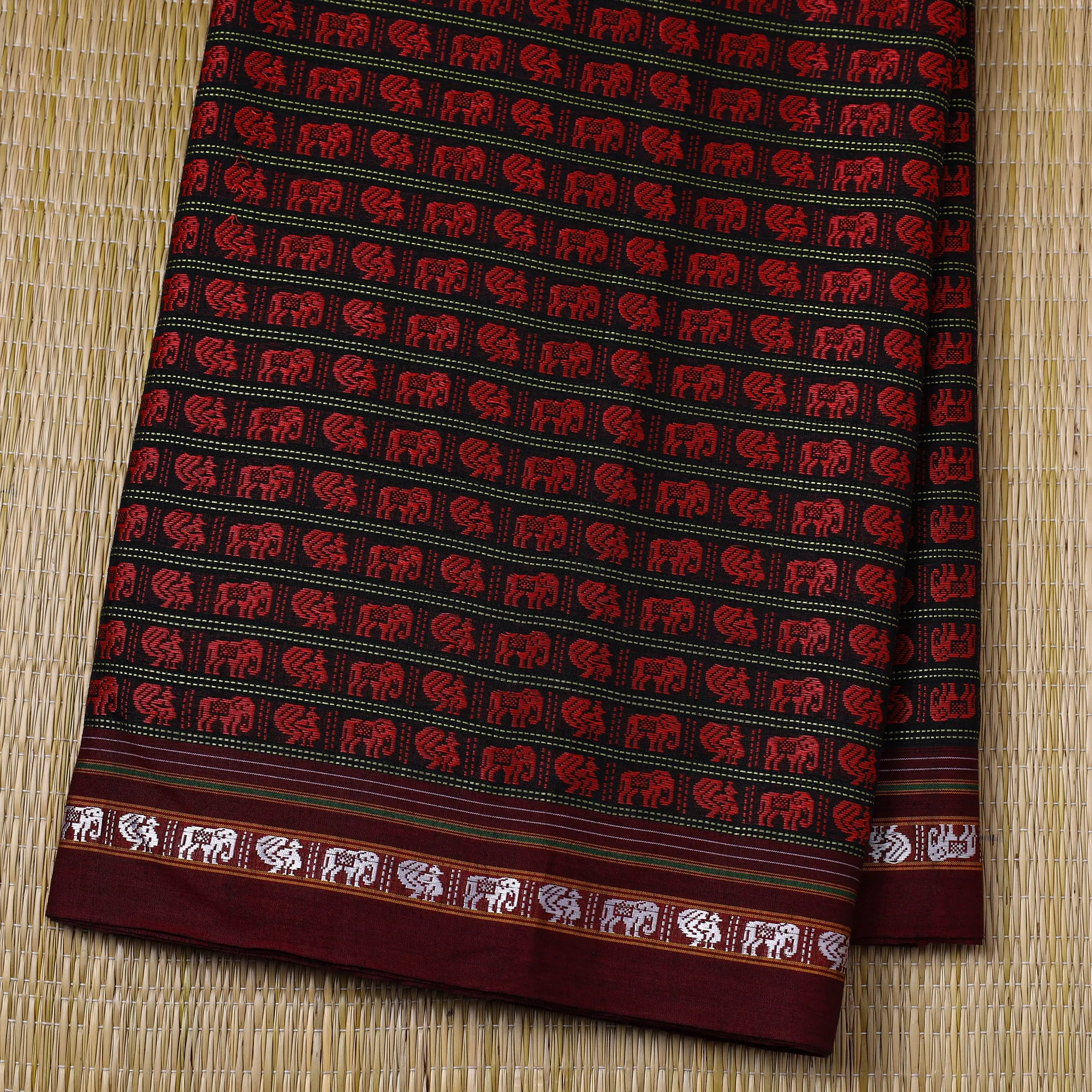 Red - Traditional Khun Weave Cotton Fabric 08