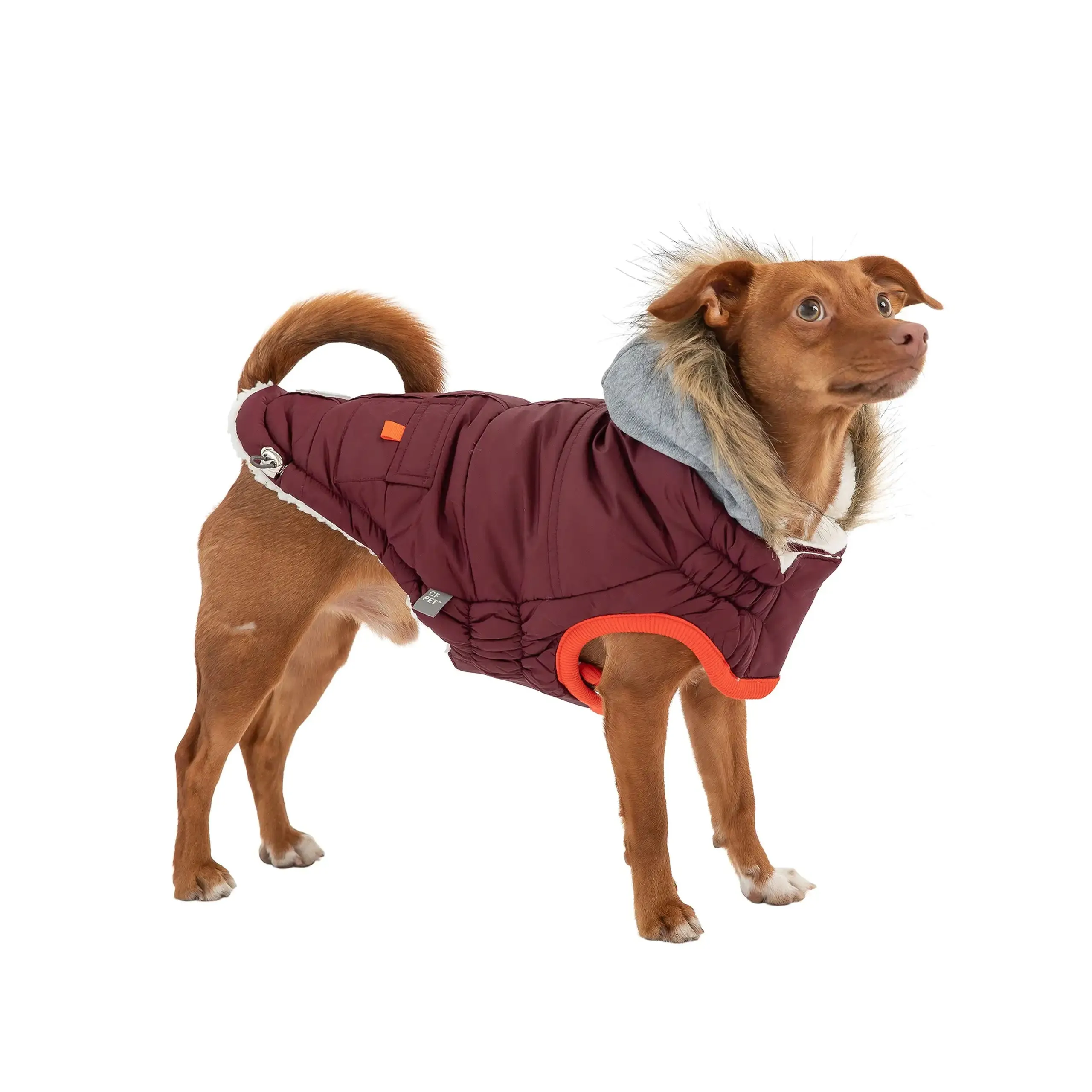 Winter Sailor Dog Parka, Sherpa fleece lining - Burgundy