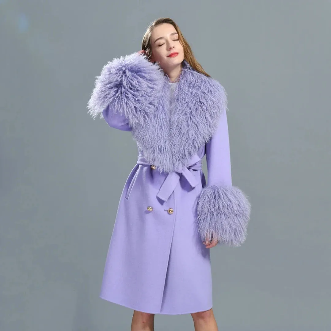 Women's Luxe Cashmere Wool and Sheep Fur Coat