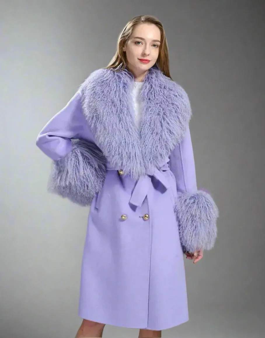 Women's Luxe Cashmere Wool and Sheep Fur Coat