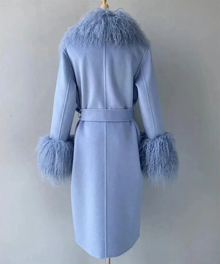 Women's Luxe Cashmere Wool and Sheep Fur Coat